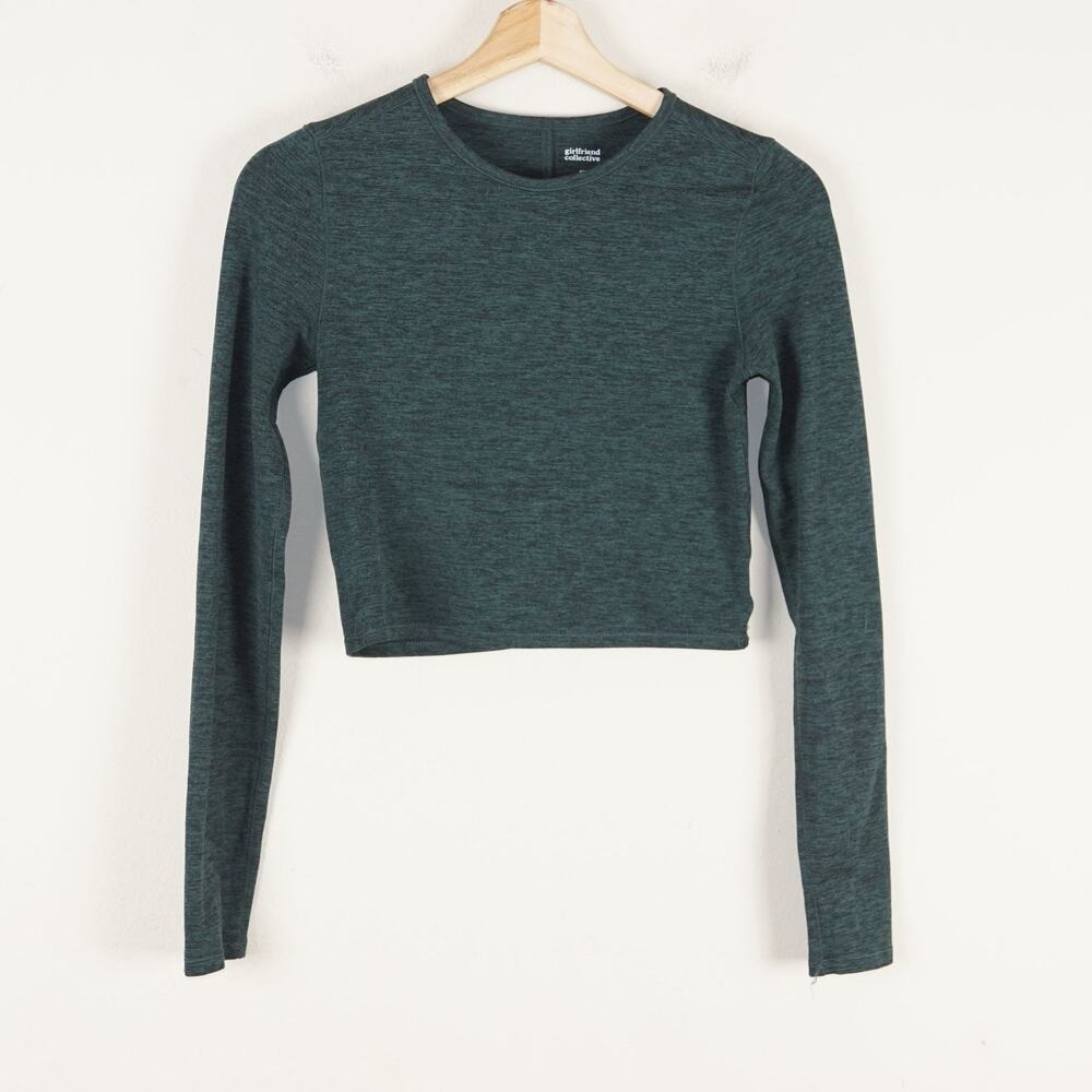 Girlfriend Collective Reset Cropped Green Long Sleeve Top Womens Sz XS